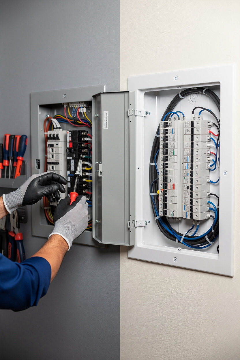 Sperry Electric professional electrician performing panel repair and diagnostic testing in Gloucester NJ